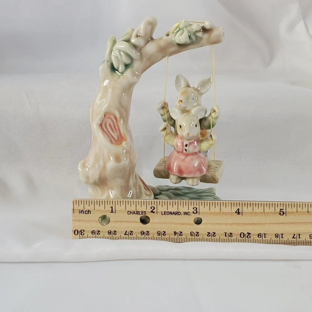 Tales of Bunny Hollow Ceramic Young Bunnies Tree Swing VTG 1993 Albert E Price